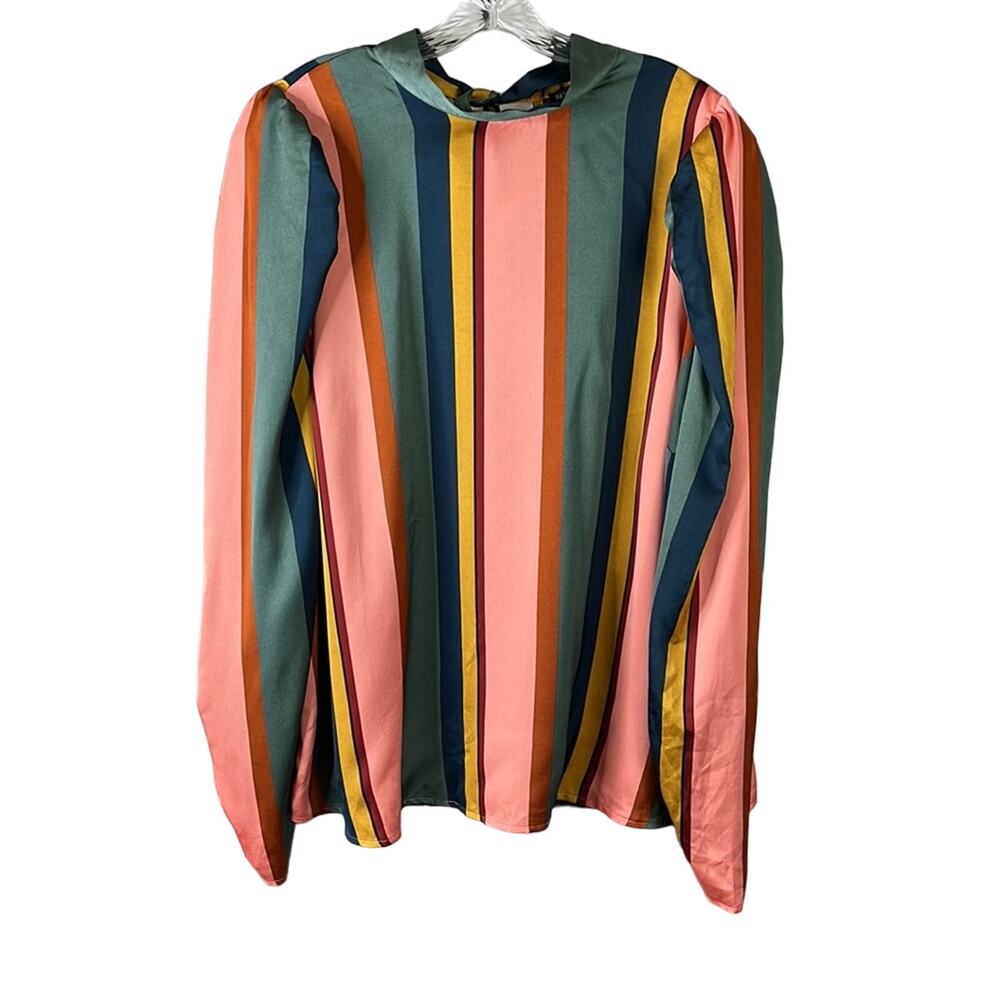 Fashion Nova Feel The Groove Satin Striped Puff Sleeve Striped Top 3X - Picture 2 of 12
